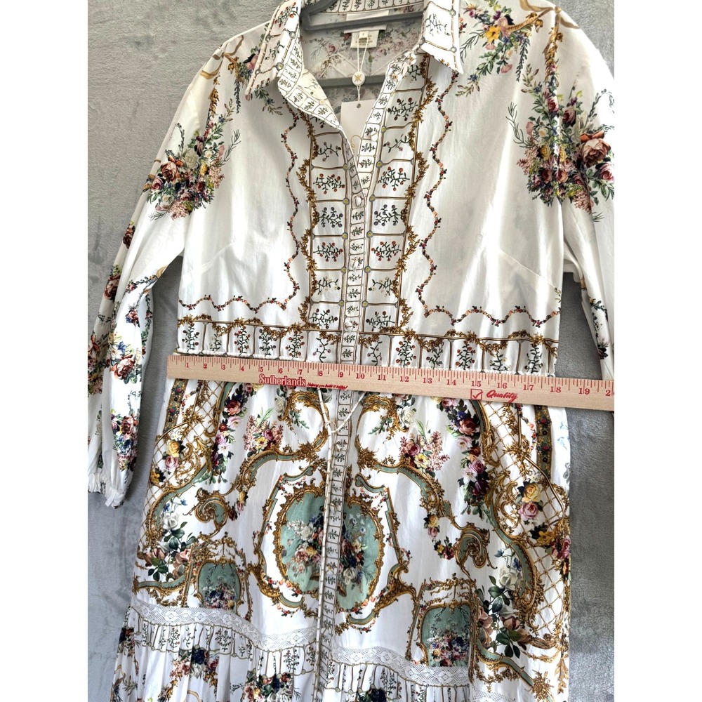 NWT Camilla Dressing Room Drama Tiered Long Shirt Dress White Floral Maxi Sz S M - Picture 3 of 9